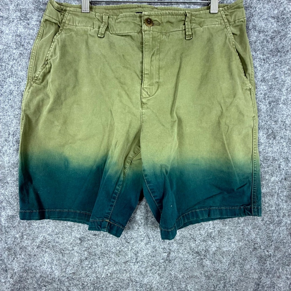 Lucky Brand Chino Shorts Mens 34 Olive Green Dip Dye Mid Rise Casual Funky